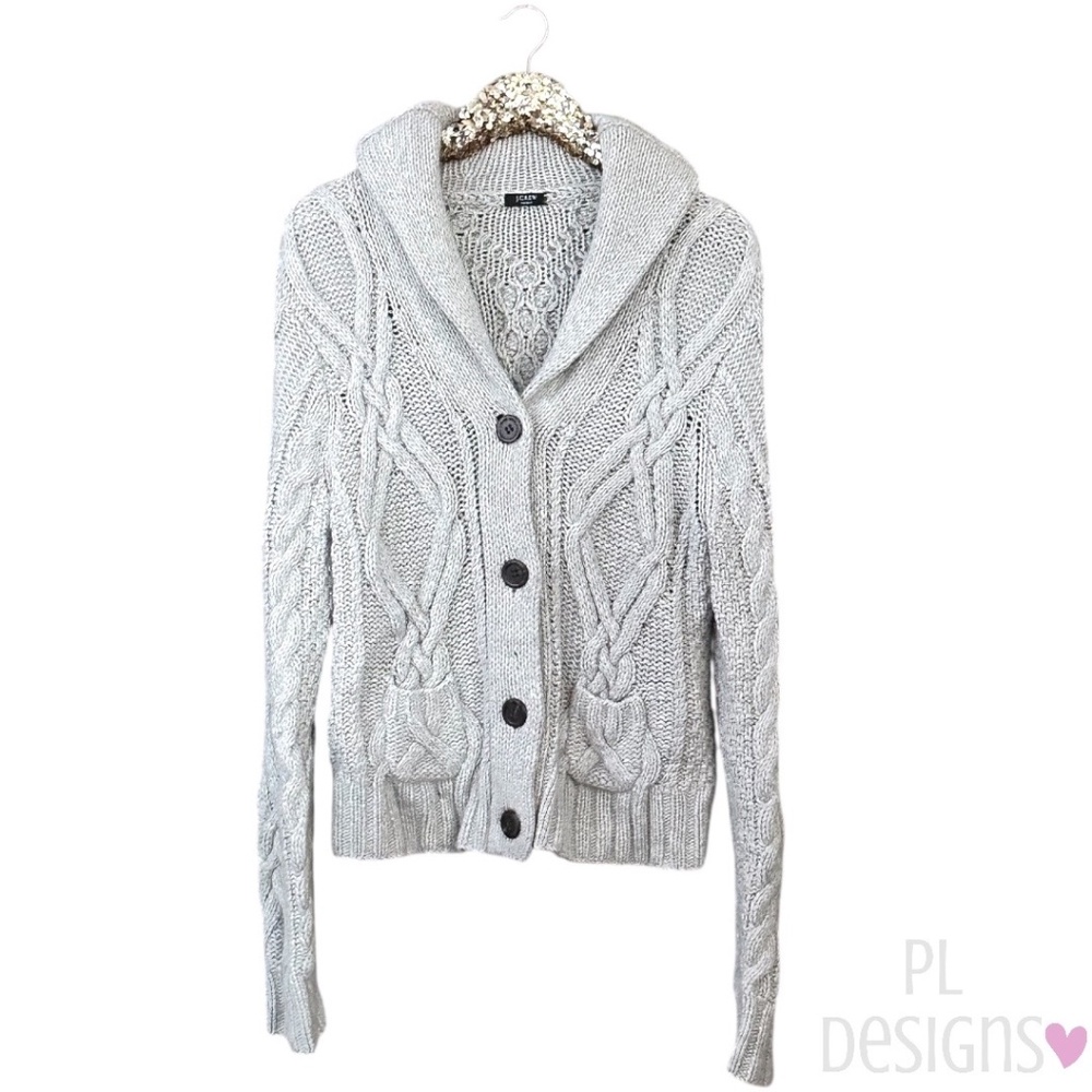 J. Crew Handmade Cable Knit Cardigan Sweater Heather Gray